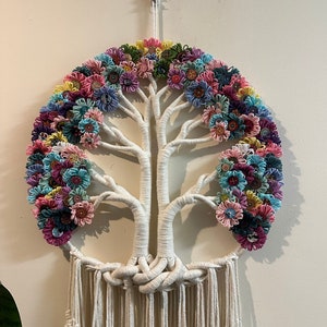 Large Tree of Life Macrame Wall Hanging with Flowers