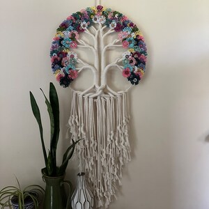 Large Tree of Life Macrame Wall Hanging with Flowers image 5
