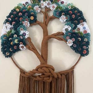 Large Tree of Life Macrame Wall Hanging with Flowers, Gift for Mom
