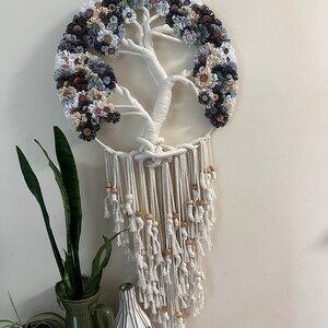 Large Tree of Life Macrame Wall Hanging with Flowers image 2