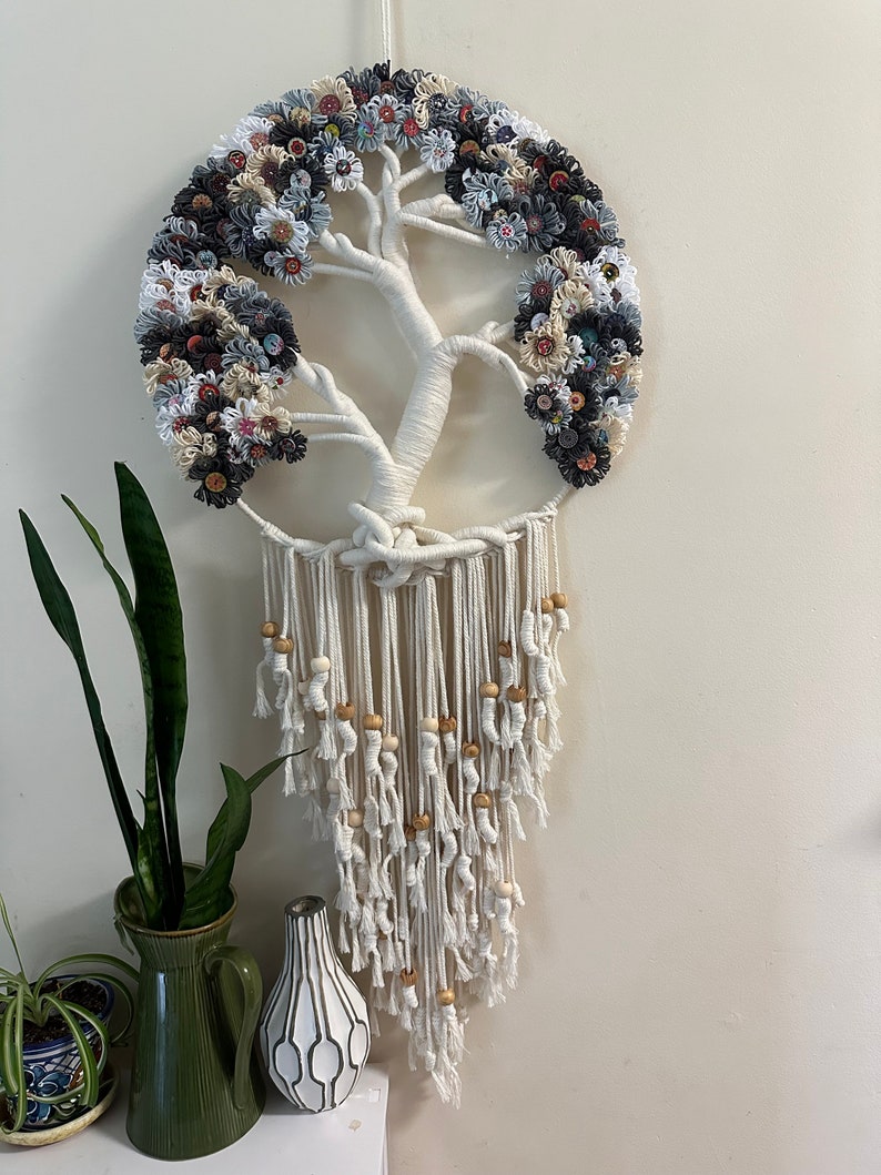 Large Tree of Life Macrame Wall Hanging with Flowers image 3