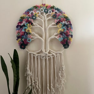 Large Tree of Life Macrame Wall Hanging with Flowers image 6