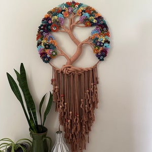 Large Tree of Life Macrame Wall Hanging with Flowers image 6