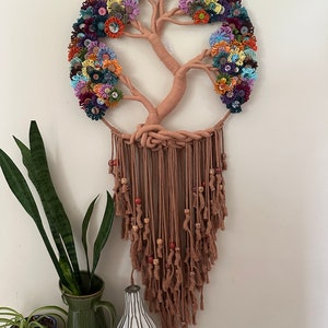 Large Tree of Life Macrame Wall Hanging with Flowers image 3