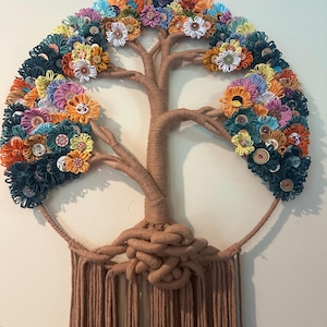 Large Tree of Life Macrame Wall Hanging with Flowers