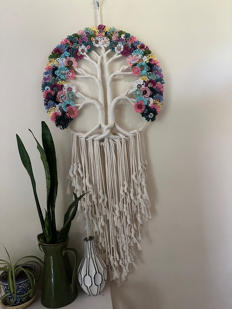 Large Tree of Life Macrame Wall Hanging with Flowers image 4