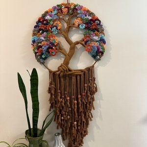 Large Tree of Life Macrame Wall Hanging with Flowers image 4