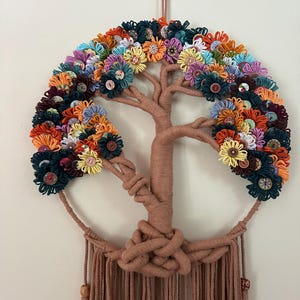 Tree of Life Macrame Wall Hanging with Flowers: Boho Wall Art