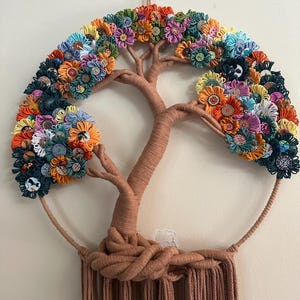Large Tree of Life Macrame Wall Hanging with Flowers