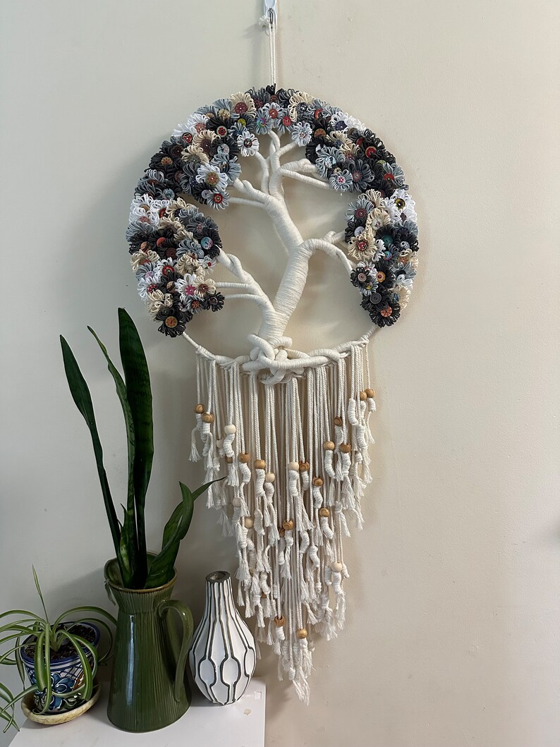 Large Tree of Life Macrame Wall Hanging with Flowers image 4