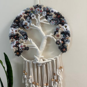 Large Tree of Life Macrame Wall Hanging with Flowers image 5