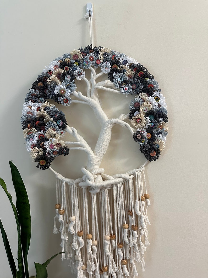 Large Tree of Life Macrame Wall Hanging with Flowers image 5