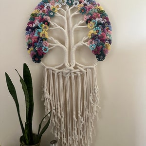 Large Tree of Life Macrame Wall Hanging with Flowers image 7