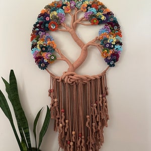 Large Tree of Life Macrame Wall Hanging with Flowers image 4