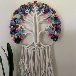 Large Tree of Life Macrame Wall Hanging with Flowers image 2