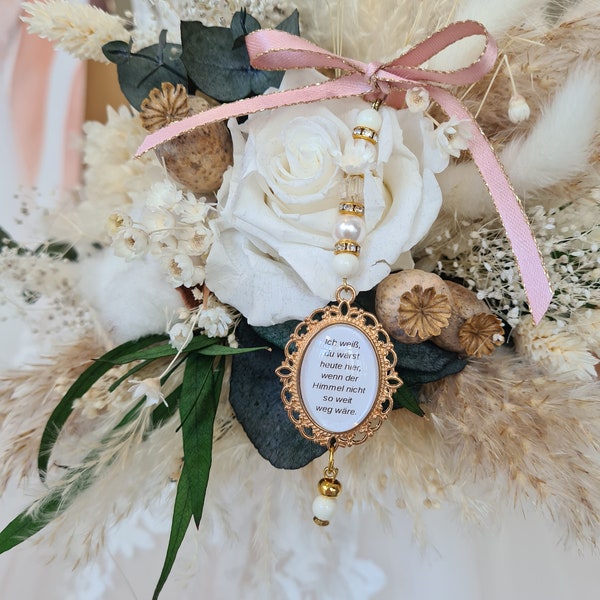 Personalisierter Memorial Brautstrauß Anhänger , individuelles Foto Medallion Blumenstrauß, Trockenblumen Hochzeit, Braut Accessoires