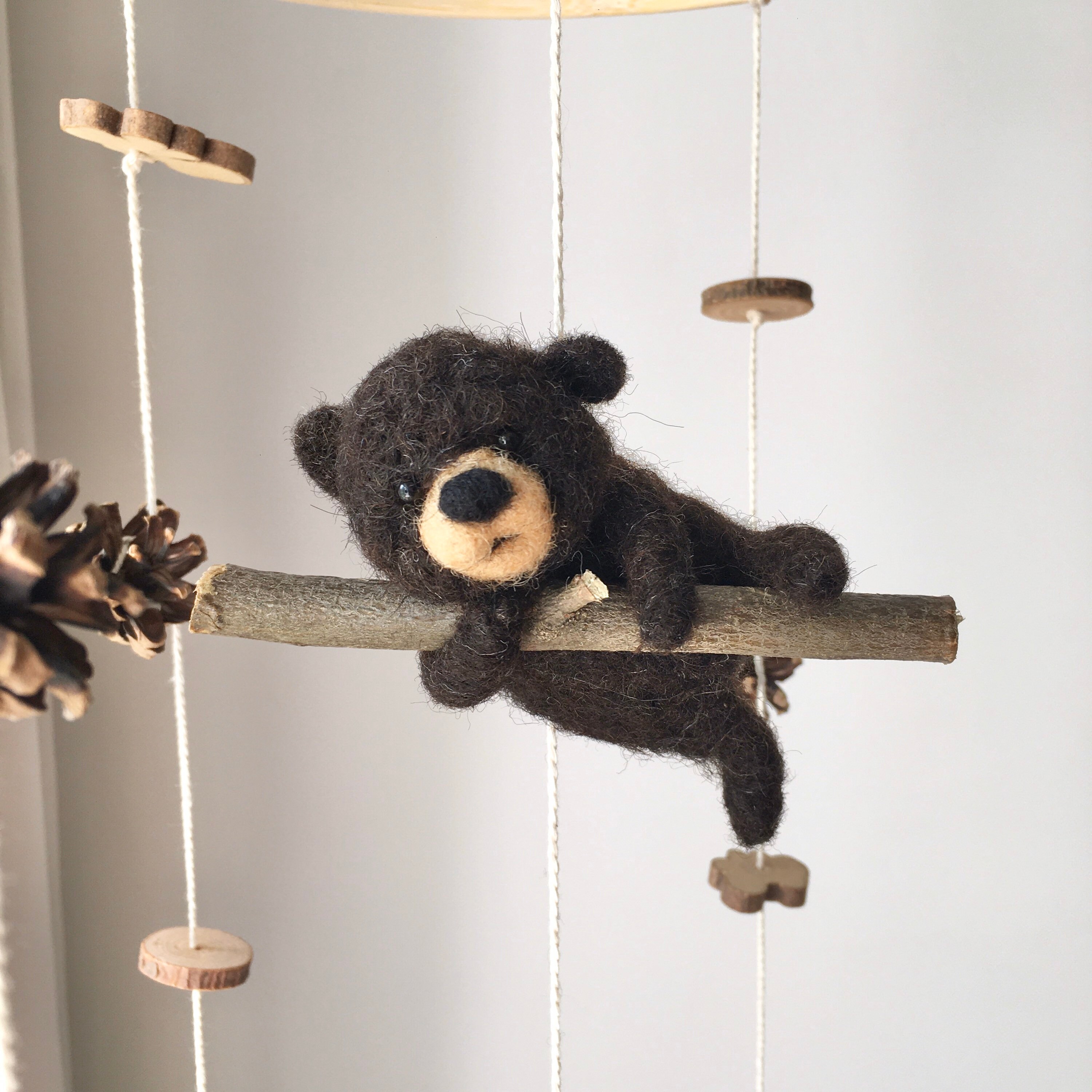 Wood crib mobile Woodland nursery Bear nursery decor Bear Etsy