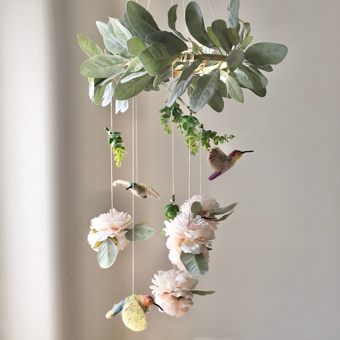 Hummingbirds mobile Flower nursery decor Crib mobile girl Etsy