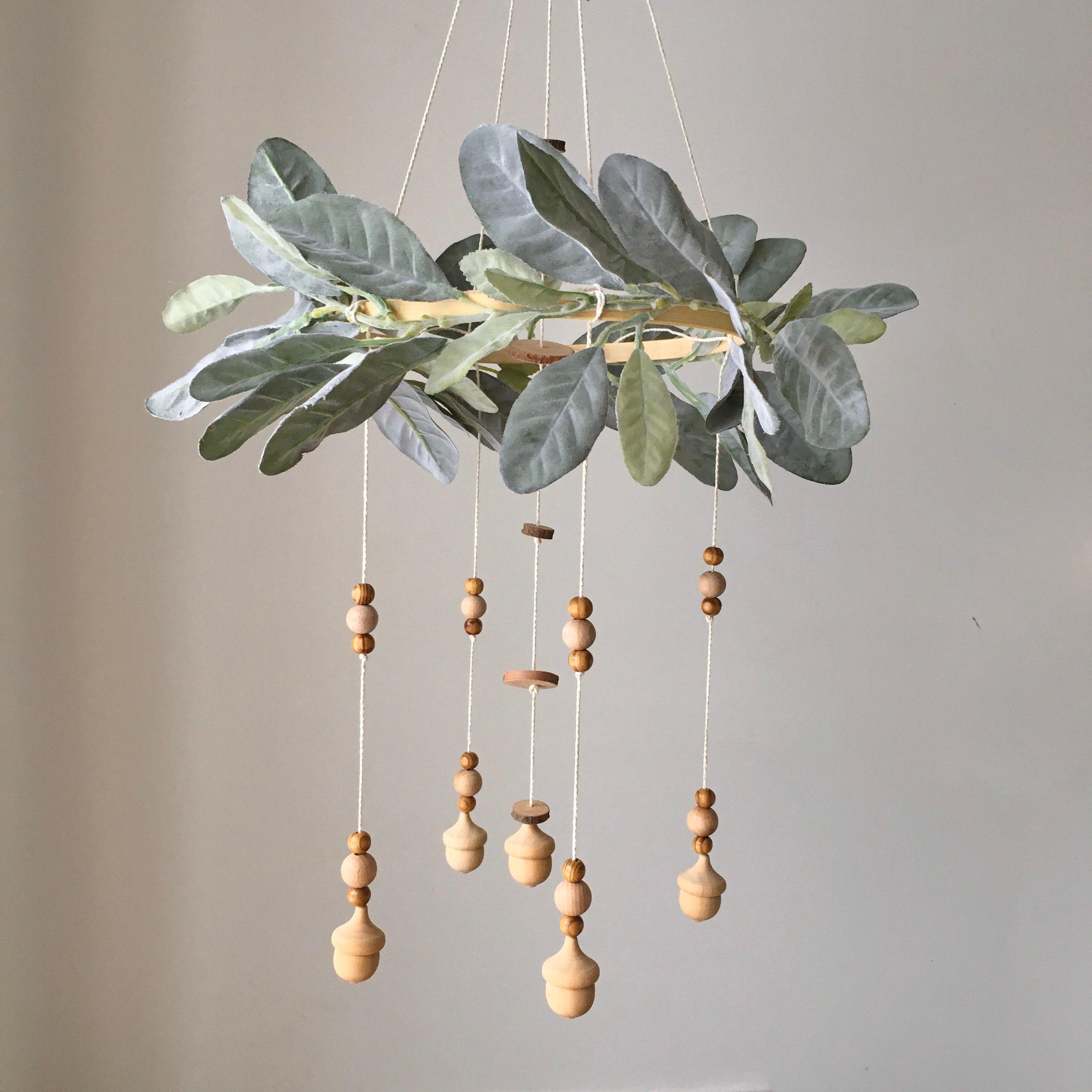 Wood Acorns Crib Mobile Boho Cot Mobile Hanging Baby Mobile Etsy