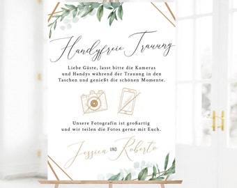 Handyfreie Trauung Schild, Willkommensschild Hochzeit, Sitzplan Hochzeit Eukalyptus