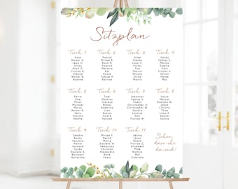 Sitzplan Hochzeit, Sitzordnung Hochzeit, Tischplan Hochzeit, Hochzeitsdeko Eukalyptus