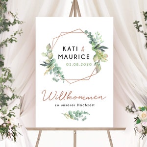 Willkommensschild Hochzeit personalisiert, Hochzeitsschild Willkommen, Hochzeitsdeko Eukalyptus