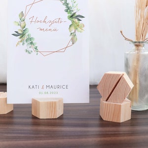 Kartenhalter Holz Hochzeit / Menühalter / Platzkarten / Fotohalter / Tischdekoration Hochzeit / Sechseck