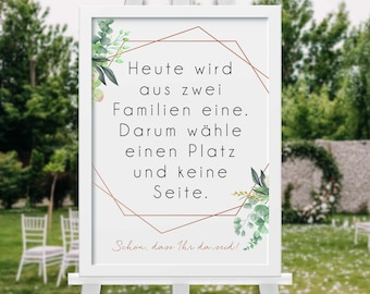 Hochzeitsschild Willkommen, Heute wird aus zwei Familien eine, Hochzeitsdeko Eukalyptus Greenery, Sitzplan Hochzeit