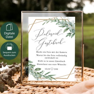Gästebuch Polaroid Schild Hochzeit, Hinweisschild Gästebuch, Schilder Eukalyptus, Vorlage zum Ausdrucken