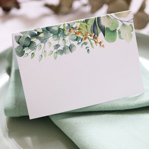 Platzkarten Hochzeit Eukalyptus, Tischkarte Namensschild zum selbst beschriften, Namenskärtchen Hochzeit