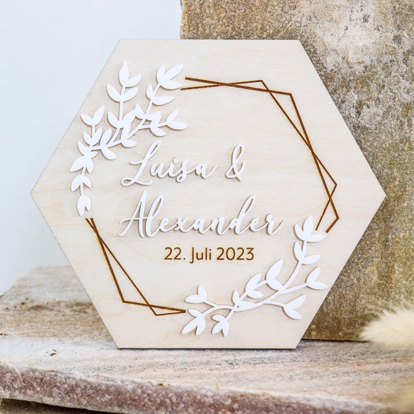 Hochzeitsgeschenk Holz personalisiert mit Namen / Glückwunschkarte Hochzeit