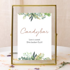 Candy bar sign wedding, candy bar lettering, wedding decoration eucalyptus 13 x 18, 21 x 30 cm
