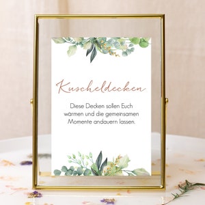 Kuscheldecken Schild Hochzeit, Damit du nicht frierst, Decke Hochzeitsdeko Eukalyptus boho 13 x 18 cm