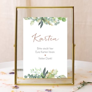 Geschenke Schild Hochzeit, Karten Kartenbox Schild, Hochzeitspost, Hochzeitsdeko Eukalyptus 13 x 18 cm