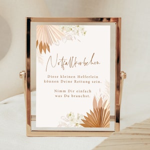 Notfallkörbchen Schild Hochzeit boho, Notfallbox Poster, Hochzeitsdeko boho 13x18 cm