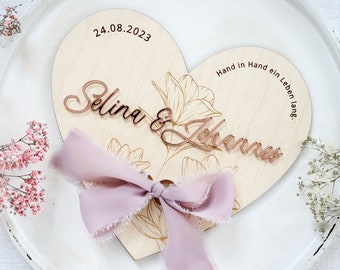 Personalized wedding ring pillow, ring box, ring holder, wooden heart, married couple, gift for newlyweds