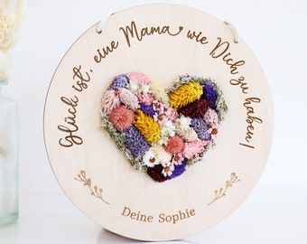 Muttertagsgeschenk personalisiert, Muttertag Geschenk Mama, Geburtstagsgeschenk Mama, Holzschild mit Trockenblumen Beste Mama