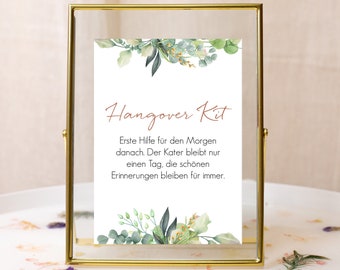 Hangover Kit sign wedding, hangover after, wedding decoration eucalyptus boho 13 x 18 cm