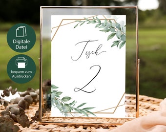 Table numbers wedding 1-15 eucalyptus, place sign wedding, table decoration number 13 x 18 cm