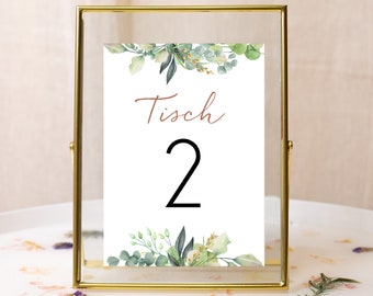 Wedding table numbers 1-15 eucalyptus / wedding place sign / table decoration number / 13 x 18 cm