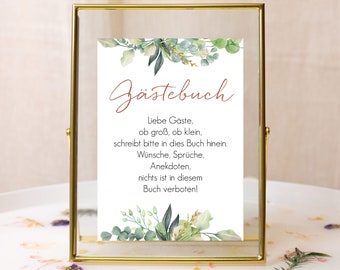 Gästebuch Schild Hochzeit, Hinweisschild Gästebuch, Hochzeitsdeko Eukalyptus boho