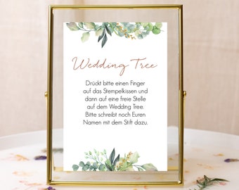 Wedding Tree Gästebuch Schild Hochzeit, Fingerabdruck Gästebuch, Hochzeitsdeko Eukalyptus, 21 x 30 cm