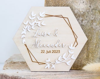 Hochzeitsgeschenk Holz personalisiert mit Namen / Glückwunschkarte Hochzeit