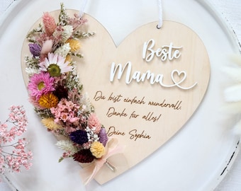 Muttertagsgeschenk personalisiert, Muttertag Geschenk Herz mit Trockenblumen, Beste Mama