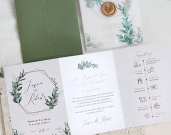 Wedding invitation eucalyptus gold tracing paper, wedding invitation eucalyptus, wax seal, greenery