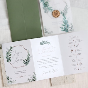 Wedding invitation eucalyptus gold tracing paper, wedding invitation eucalyptus, wax seal, greenery image 1