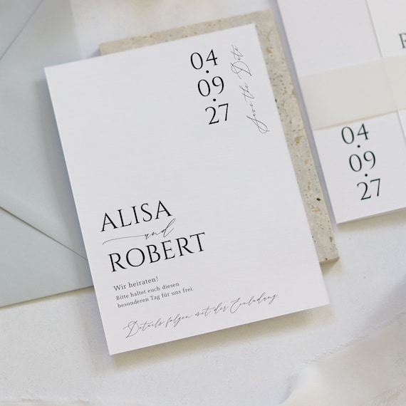 Save the Date Karte Hochzeit, Save the Date Einladung schlicht, Hochzeitseinladung minimalistisch, modern, Hochzeitspapeterie