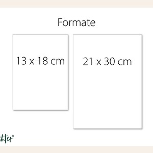 Peut inclure: Deux rectangles blancs avec du texte noir indiquant les diff&eacute;rentes tailles d'impressions disponibles. Le texte indique "Formate" en haut et "13 x 18 cm" et "21 x 30 cm" dans les deux rectangles.