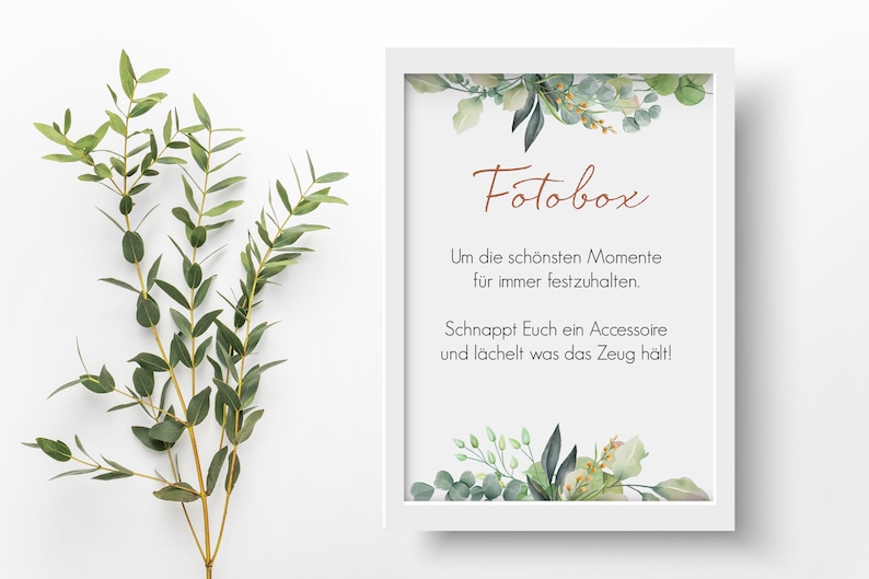 Photo box sign for the wedding, information sign photo box, wedding decoration Greenery Eucalyptus Boho image 3