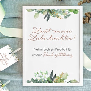 Knicklichter Hochzeit Schild, Lasst unsere Liebe leuchten